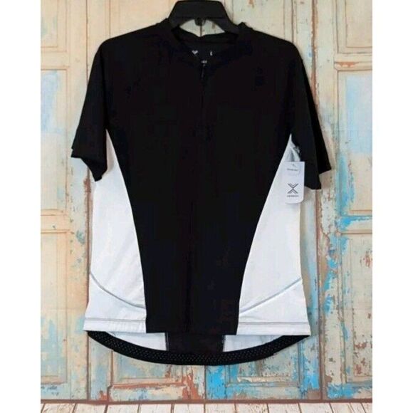 Xersion Womens L Black White Activewear Top Quick-Dri 1/4 Zip Short Sleeve New - Picture 2 of 11